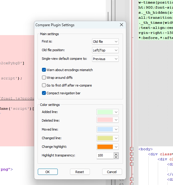 Notepad++ Compare插件设置选项
